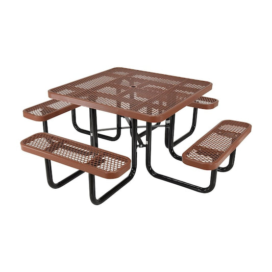 Vestil PT-MX-ST-46-BN Square Picnic Table, Brown, Expandable Metal, 80.5 in L