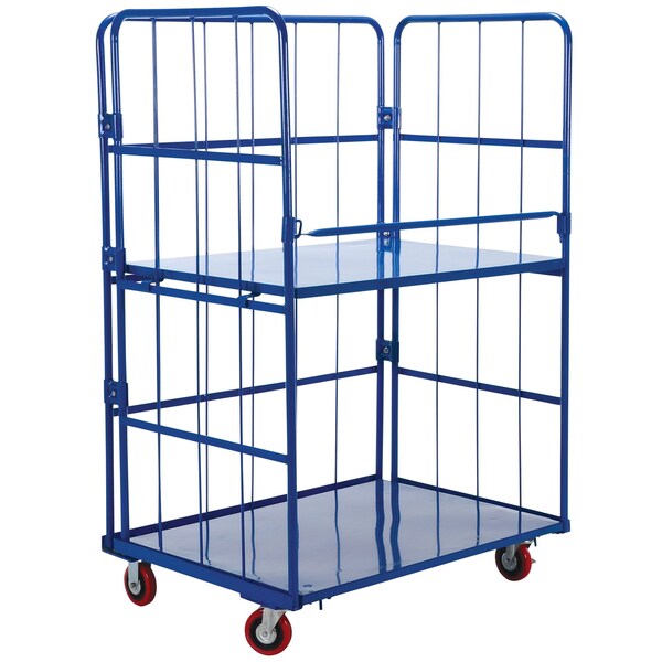 Vestil ROL-3143-2 Blue Foldable/Nestable Roller Container 2 Shelf 1100lb 43.6x31.25x65.5