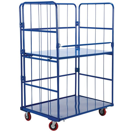 Vestil ROL-3143-2 Blue Foldable/Nestable Roller Container 2 Shelf 1100lb 43.6x31.25x65.5
