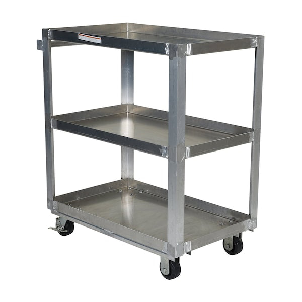 Vestil SCA3-2236 Aluminum Service Cart, 3 Shelves, 22x36, Aluminum, 660 lb Load Capacity, 3 Shelves, 21.9375" W