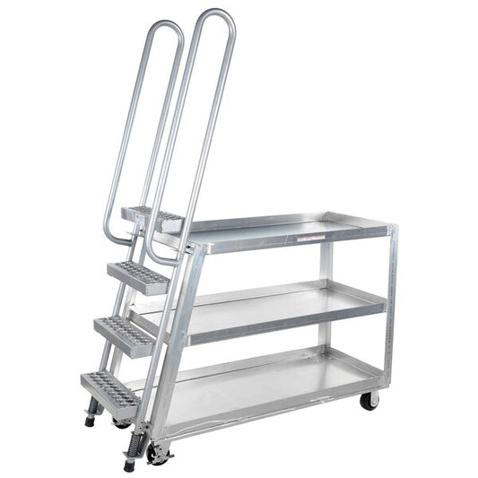 Vestil SPA-HD-2252-5PU Hi-Duty Stock Picker Truck, Poly/Steel, Aluminum Frame/Steel Ladder, 500 lb Load Capacity, 3 Shelves
