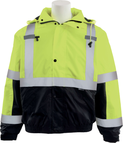 Delta Plus WEL61593LBXL W106 Type R, Class 3 Bomber Jacket with Black Bottom, Fleece Lined, Hi Viz Lime, XL