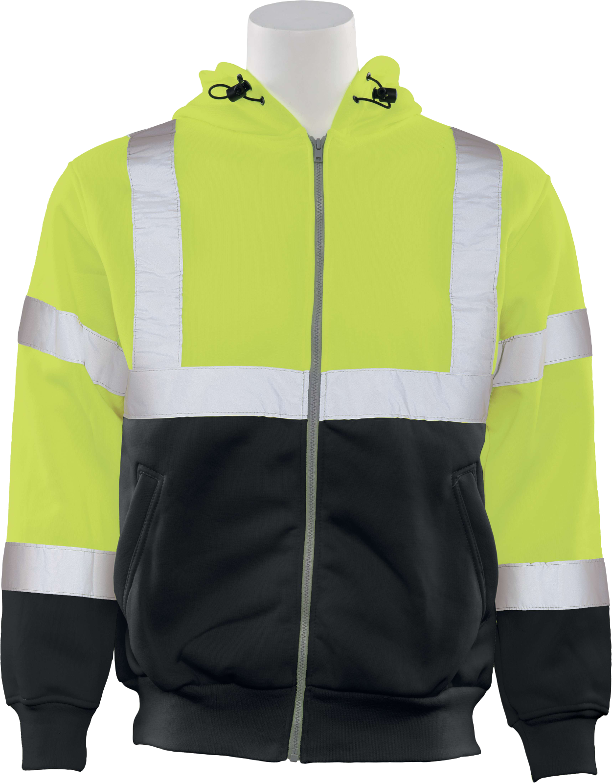Delta Plus WEL62990LB4X W375B Type R, Class 3 Zip Front Hoodie Sweatshirt with Black Bottom, Hi Viz Lime, 4X