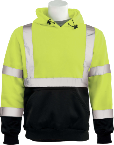 Delta Plus WEL61552LB3X W376B Type R, Class 3 Pullover Hoodie Sweatshirt with Black Bottom, Hi Viz Lime, 3X