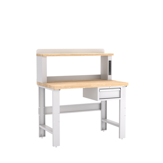 Champion Tool Storage WB102-B4830-LG Single Drawer Standard Depth Workbench, 12" Power Riser WB102 | 48"W x 35-1/4"H x 30"D, Light Gray