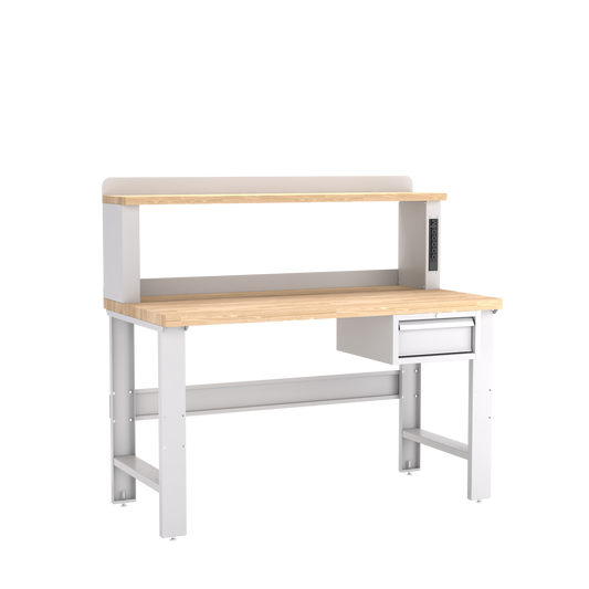 Champion Tool Storage WB102-B6030-LG Single Drawer Standard Depth Workbench, 12" Power Riser WB100 | 60"W x 35-1/4"H x 30"D, Light Gray