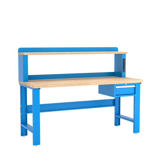 Champion Tool Storage WB102-B7230-BB Single Drawer Standard Depth Workbench, 12" Power Riser WB100 | 72"W x 35-1/4"H x 30"D, Bright Blue