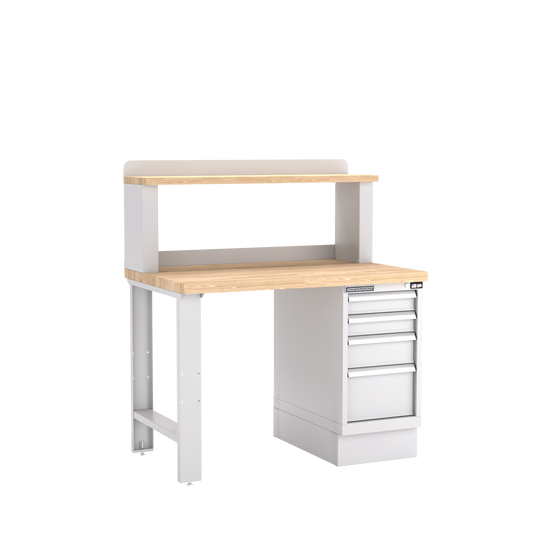 Champion Tool Storage WB201-B4830-LG 4-Drawer Standard Depth Cabinet Workbench, 12" Riser WB201 | 48"W x 35-1/4"H x 30"D, Light Gray
