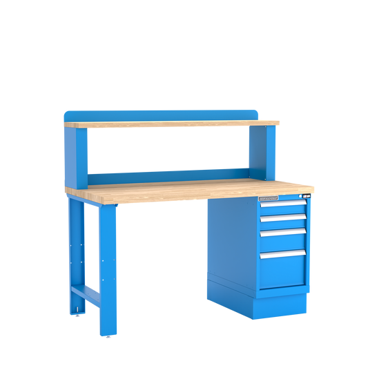 Champion Tool Storage WB201-B6030-BB 4-Drawer Standard Depth Cabinet Workbench, 12" Riser WB201 | 60"W x 35-1/4"H x 30"D, Bright Blue