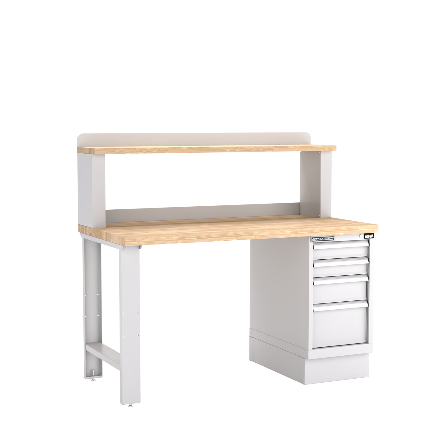 Champion Tool Storage WB201-B6030-LG 4-Drawer Standard Depth Cabinet Workbench, 12" Riser WB201 | 60"W x 35-1/4"H x 30"D, Light Gray