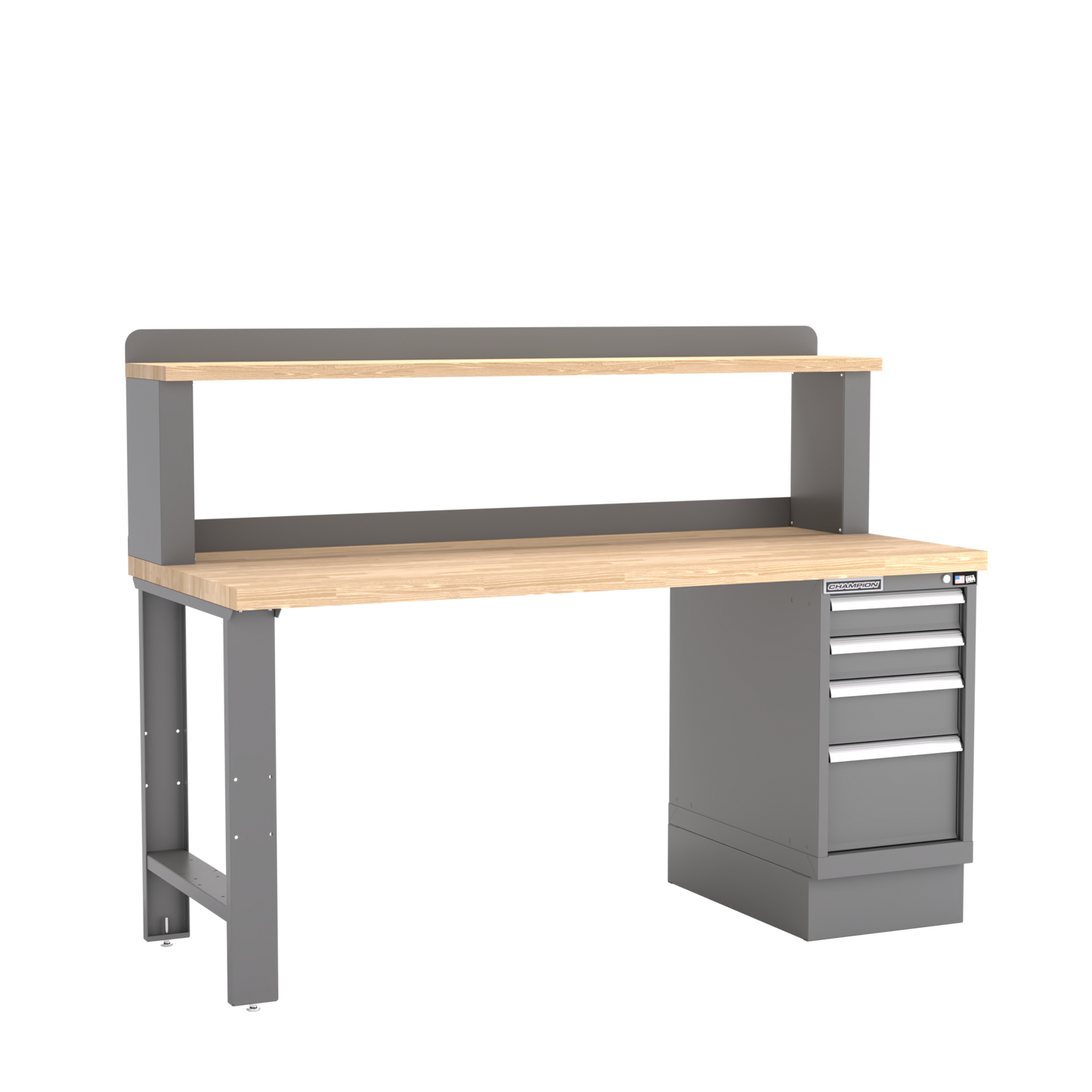 Champion Tool Storage WB201-B7230-DG 4-Drawer Standard Depth Cabinet Workbench, 12" Riser WB201 | 72"W x 35-1/4"H x 30"D, Dark Gray
