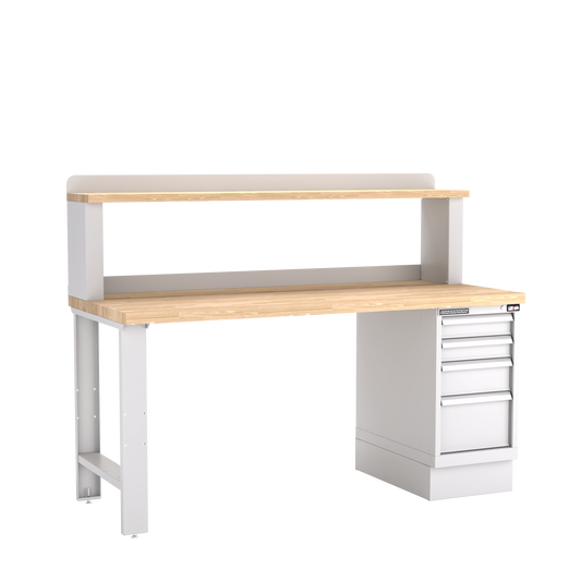 Champion Tool Storage WB201-B7230-LG 4-Drawer Standard Depth Cabinet Workbench, 12" Riser WB201 | 72"W x 35-1/4"H x 30"D, Light Gray