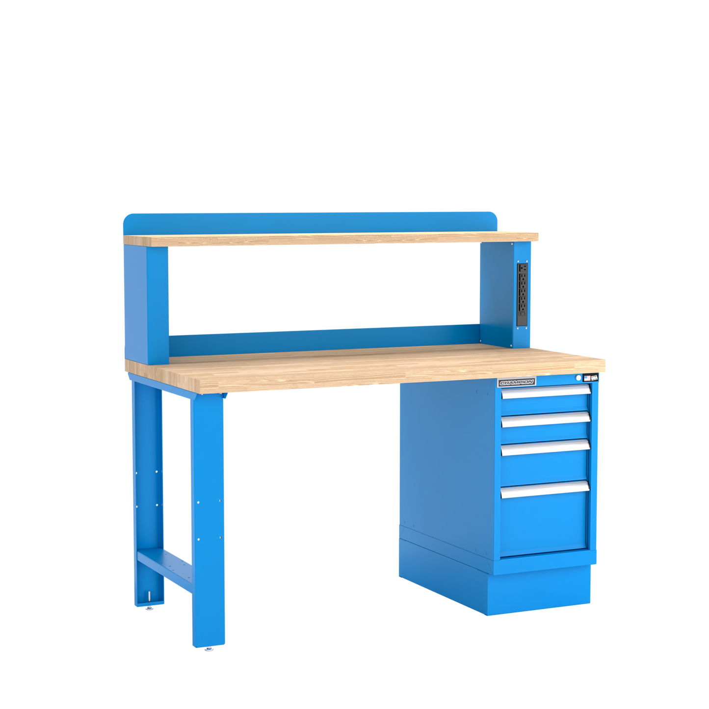 Champion Tool Storage WB202-B6030-BB 4-Drawer Standard Depth Cabinet Workbench, 12" Power Riser WB202 | 60"W x 35-1/4"H x 30"D, Bright Blue