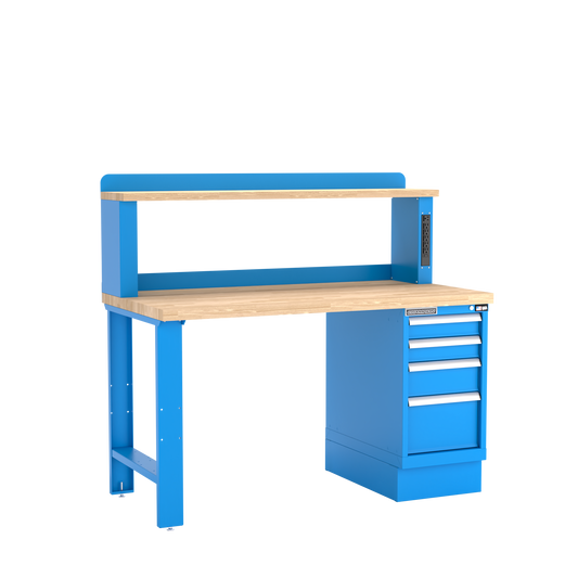 Champion Tool Storage WB202-B6030-BB 4-Drawer Standard Depth Cabinet Workbench, 12" Power Riser WB202 | 60"W x 35-1/4"H x 30"D, Bright Blue