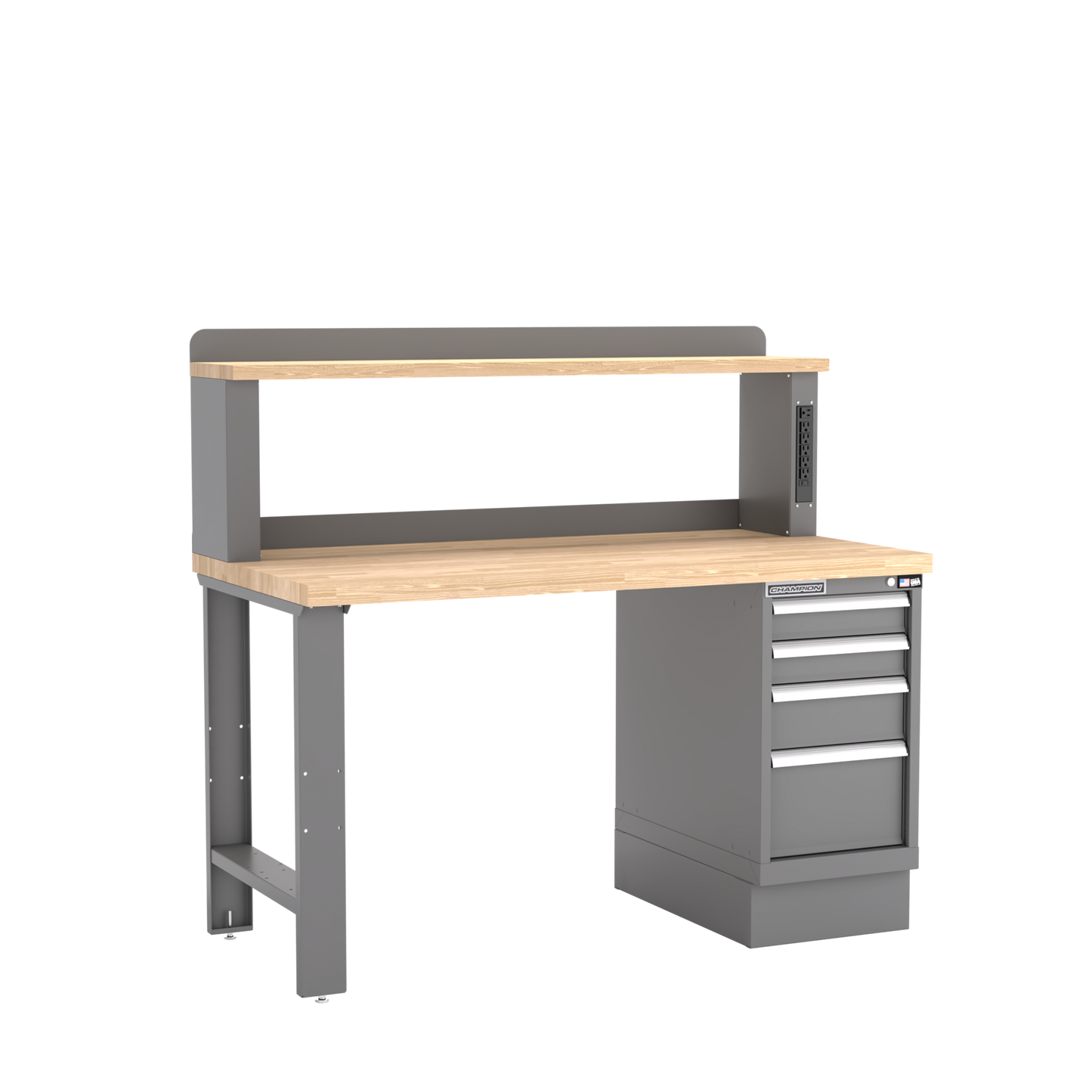 Champion Tool Storage WB202-B6030-DG 4-Drawer Standard Depth Cabinet Workbench, 12" Power Riser WB202 | 60"W x 35-1/4"H x 30"D, Dark Gray