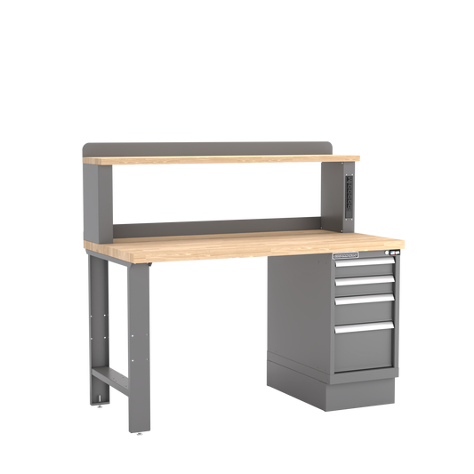 Champion Tool Storage WB202-B6030-DG 4-Drawer Standard Depth Cabinet Workbench, 12" Power Riser WB202 | 60"W x 35-1/4"H x 30"D, Dark Gray