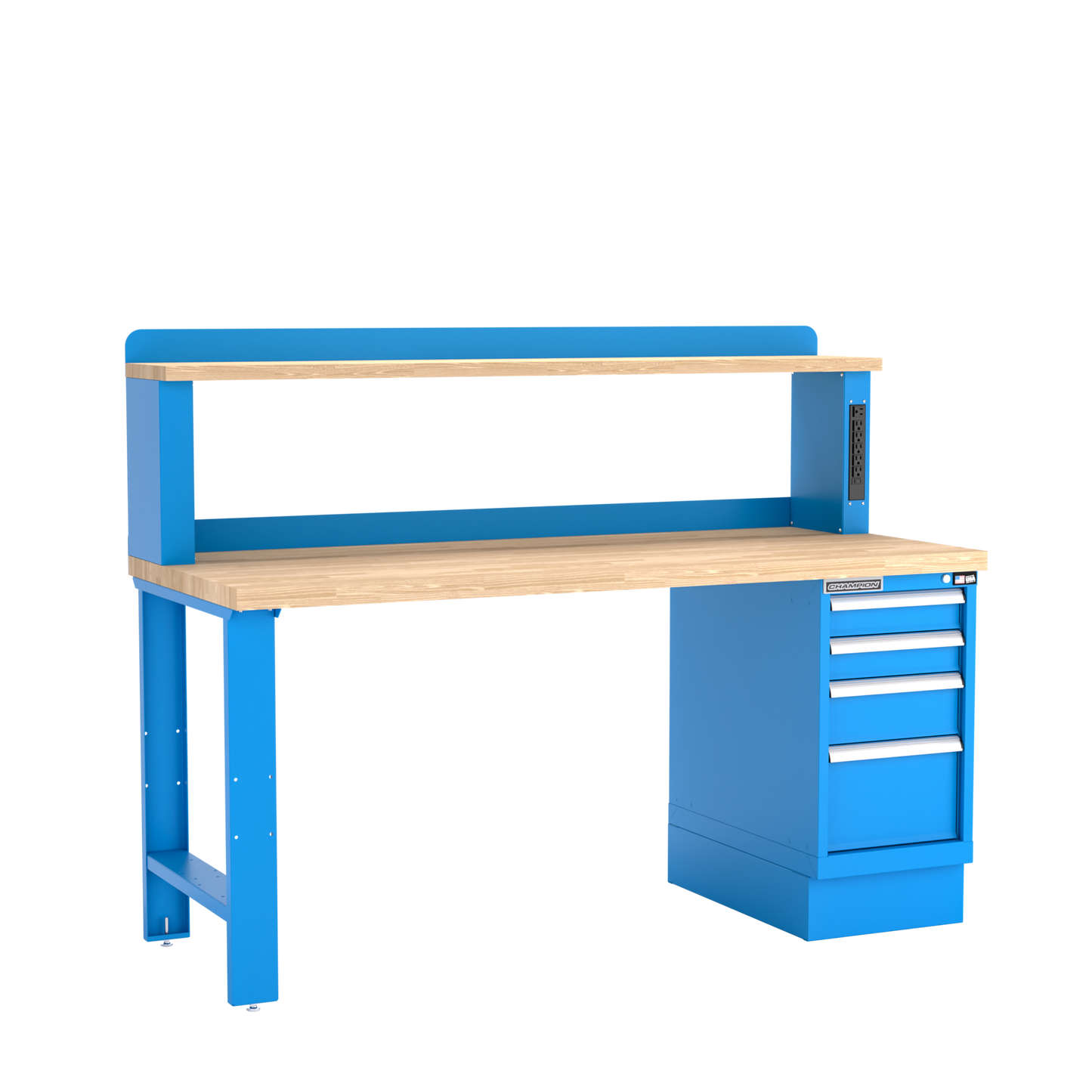 Champion Tool Storage WB202-B7230-BB 4-Drawer Standard Depth Cabinet Workbench, 12" Power Riser WB202 | 72"W x 35-1/4"H x 30"D, Bright Blue