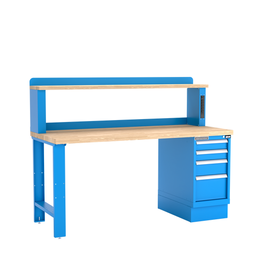 Champion Tool Storage WB202-B7230-BB 4-Drawer Standard Depth Cabinet Workbench, 12" Power Riser WB202 | 72"W x 35-1/4"H x 30"D, Bright Blue