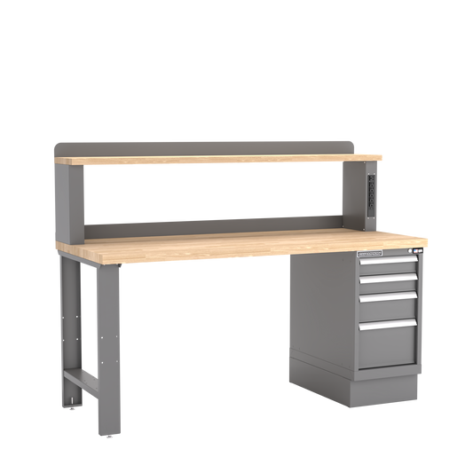Champion Tool Storage WB202-B7230-DG 4-Drawer Standard Depth Cabinet Workbench, 12" Power Riser WB202 | 72"W x 35-1/4"H x 30"D, Dark Gray