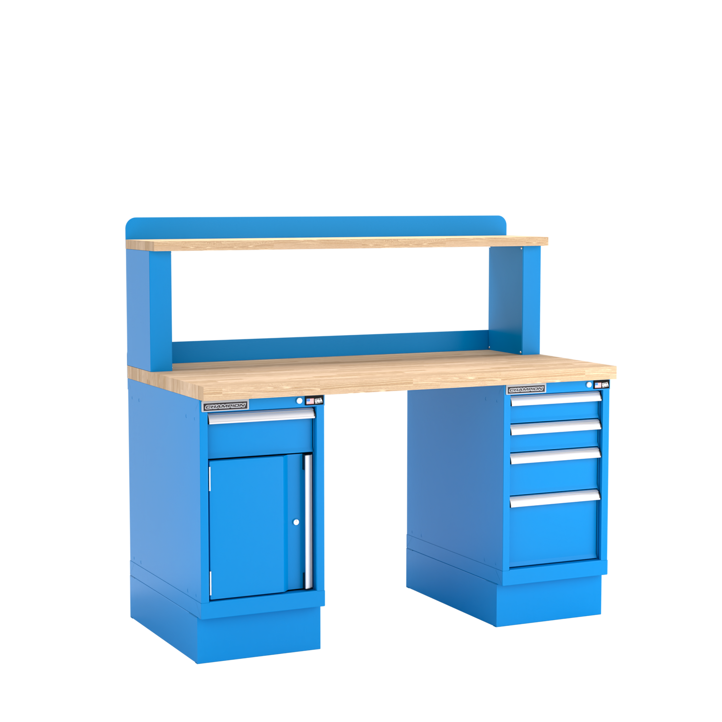 Champion Tool Storage WB401-B6030-BB Two Preconfigured Cabinets Workbench, 12" Riser WB401 | 60"W x 35-1/4"H x 30"D, Bright Blue