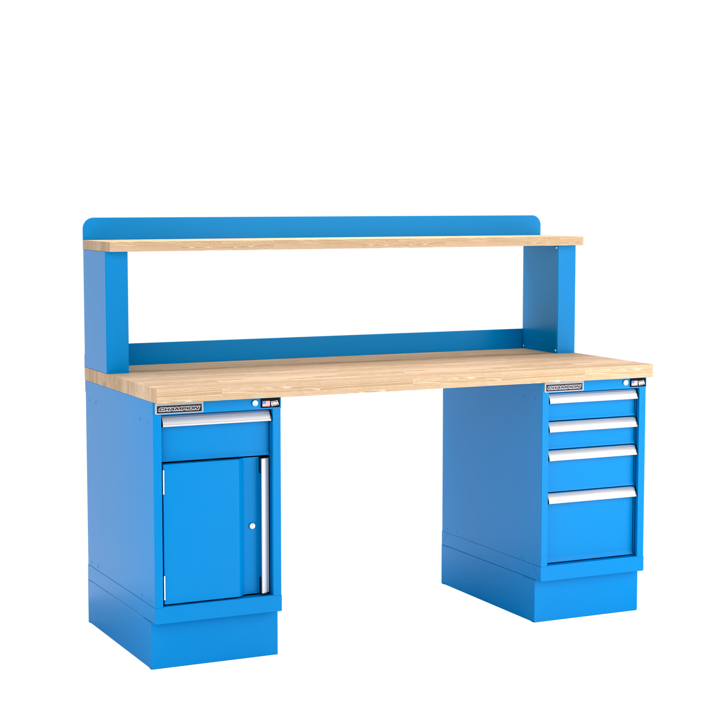 Champion Tool Storage WB401-B7230-BB Two Preconfigured Cabinets Workbench, 12" Riser WB401 | 72"W x 35-1/4"H x 30"D, Bright Blue