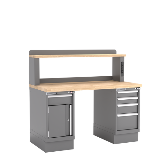 Champion Tool Storage WB402-B6030-DG Two Preconfigured Cabinets Workbench, 12" Power Riser WB401 | 60"W x 35-1/4"H x 30"D, Dark Gray