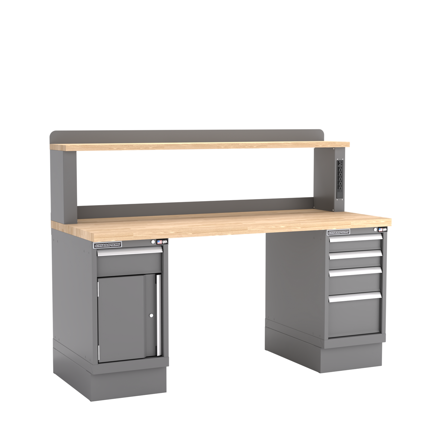 Champion Tool Storage WB402-B7230-DG Two Preconfigured Cabinets Workbench, 12" Power Riser WB401 | 72"W x 35-1/4"H x 30"D, Dark Gray