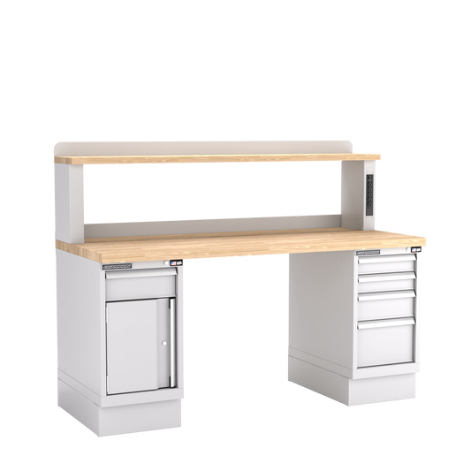 Champion Tool Storage WB402-B7230-LG Two Preconfigured Cabinets Workbench, 12" Power Riser WB401 | 72"W x 35-1/4"H x 30"D, Light Gray