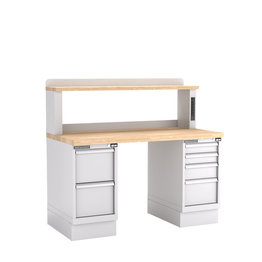 Champion Tool Storage WB502-B6030-LG Two Preconfigured Cabinets Workbench, 12" Power Riser WB501 | 60"W x 35-1/4"H x 30"D, Light Gray