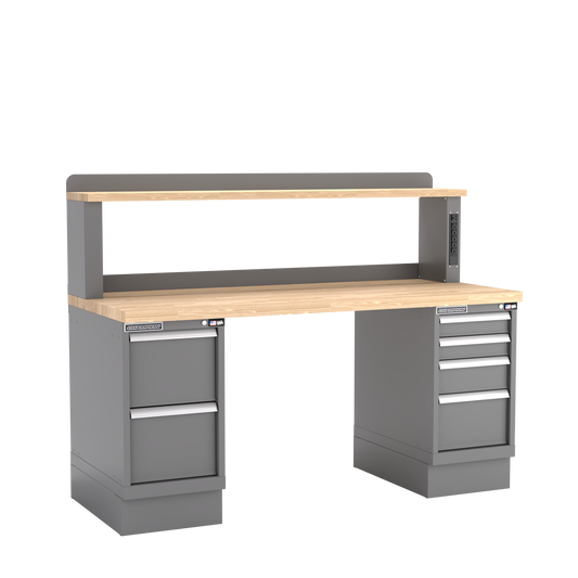 Champion Tool Storage WB502-B7230-DG Two Preconfigured Cabinets Workbench, 12" Power Riser WB501 | 72"W x 35-1/4"H x 30"D, Dark Gray