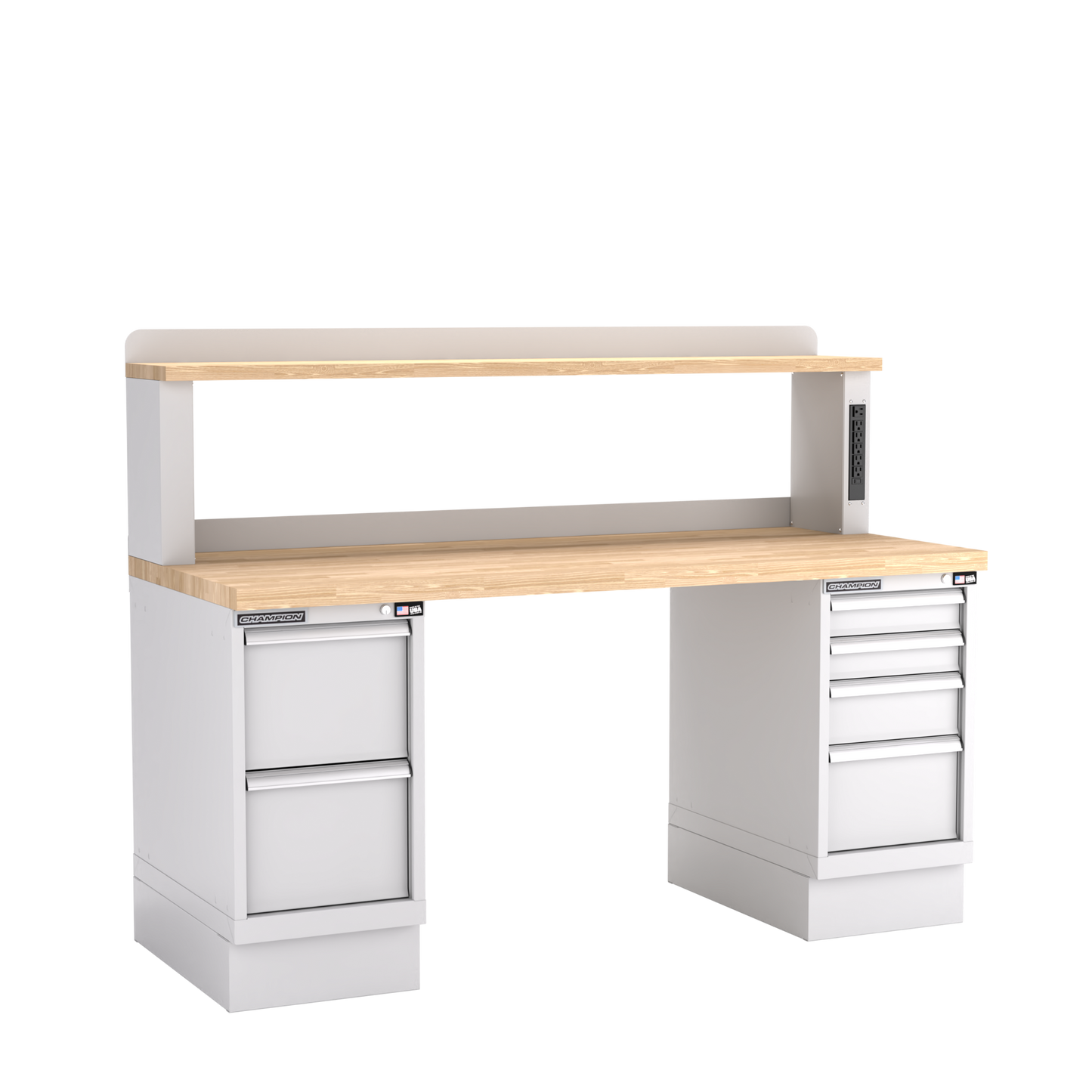 Champion Tool Storage WB502-B7230-LG Two Preconfigured Cabinets Workbench, 12" Power Riser WB501 | 72"W x 35-1/4"H x 30"D, Light Gray