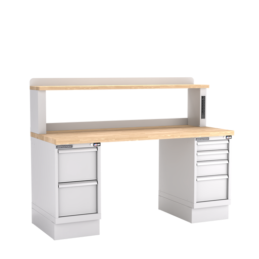 Champion Tool Storage WB502-B7230-LG Two Preconfigured Cabinets Workbench, 12" Power Riser WB501 | 72"W x 35-1/4"H x 30"D, Light Gray