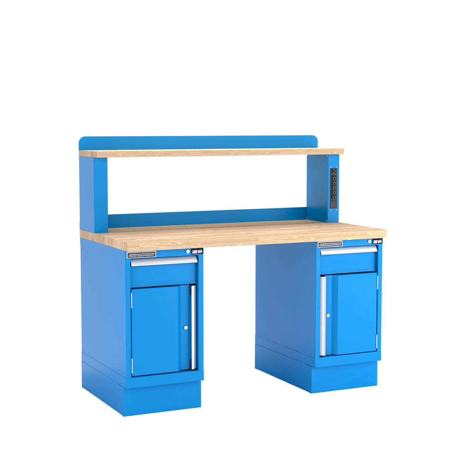 Champion Tool Storage WB702-B6030-BB Two Preconfigured Cabinets Workbench,12" Power Riser WB701 | 60"W x 35-1/4"H x 30"D, Bright Blue