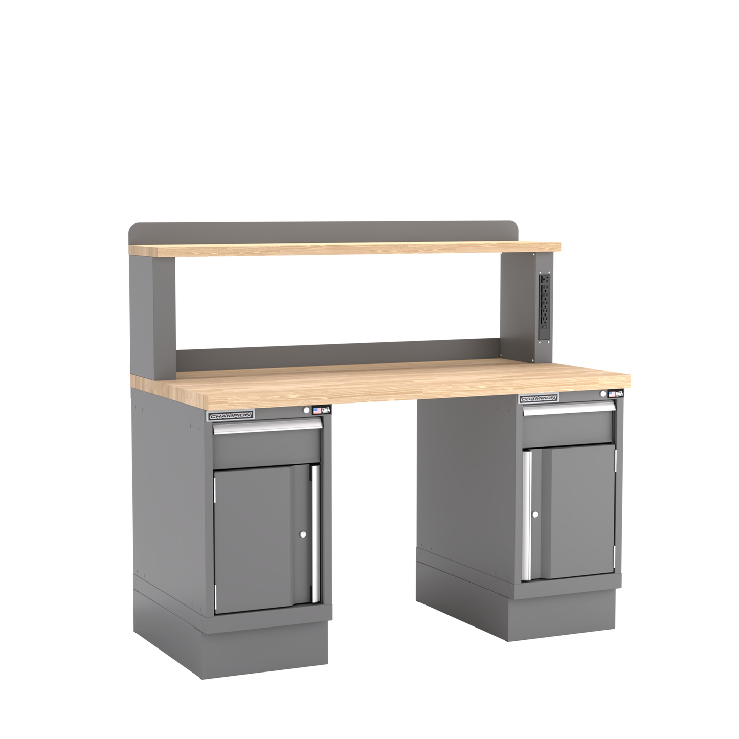 Champion Tool Storage WB702-B6030-DG Two Preconfigured Cabinets Workbench,12" Power Riser WB701 | 60"W x 35-1/4"H x 30"D, Dark Gray