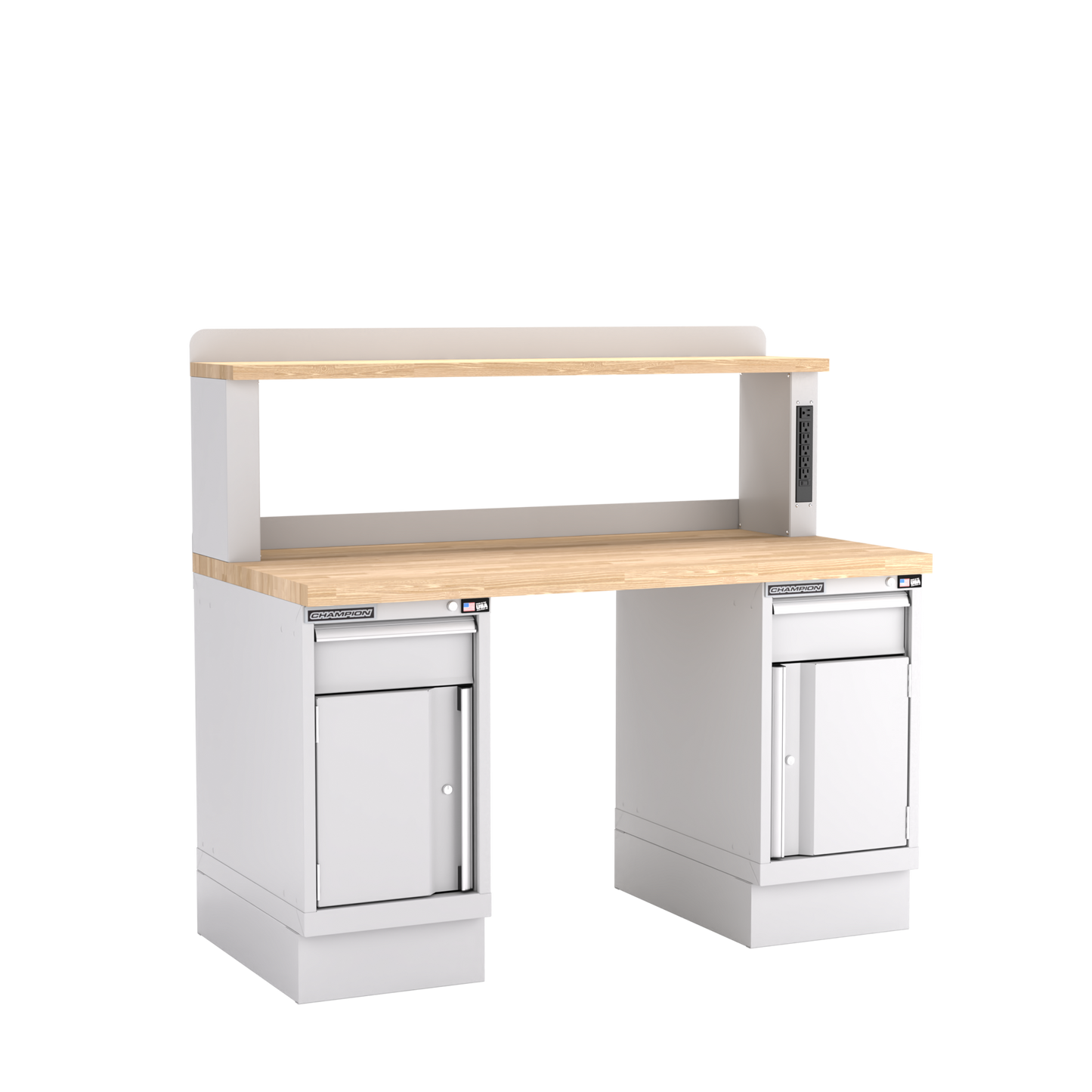 Champion Tool Storage WB702-B6030-LG Two Preconfigured Cabinets Workbench,12" Power Riser WB701 | 60"W x 35-1/4"H x 30"D, Light Gray