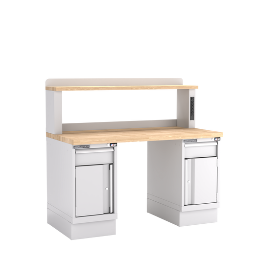 Champion Tool Storage WB702-B6030-LG Two Preconfigured Cabinets Workbench,12" Power Riser WB701 | 60"W x 35-1/4"H x 30"D, Light Gray