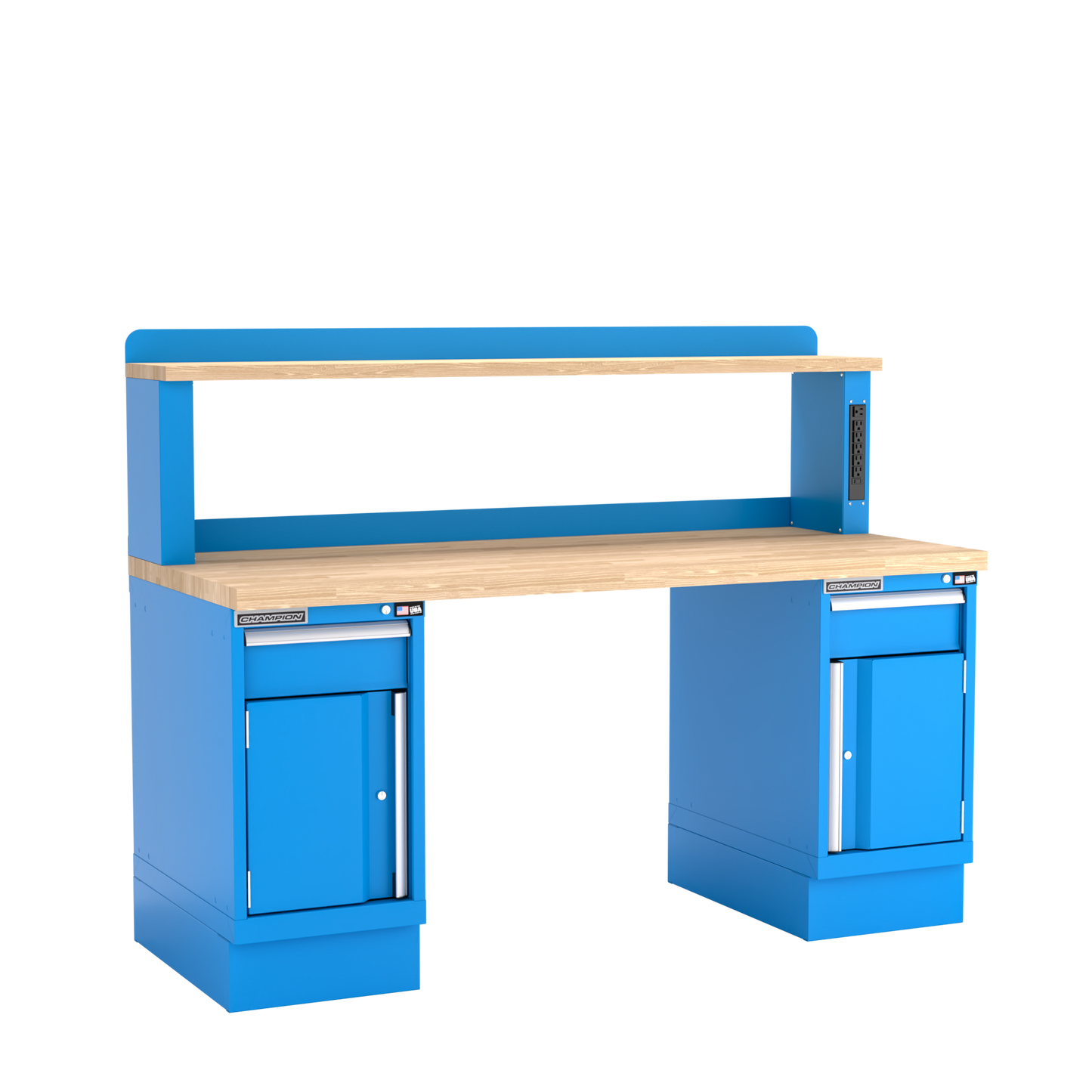 Champion Tool Storage WB702-B7230-BB Two Preconfigured Cabinets Workbench,12" Power Riser WB701 | 72"W x 35-1/4"H x 30"D, Bright Blue