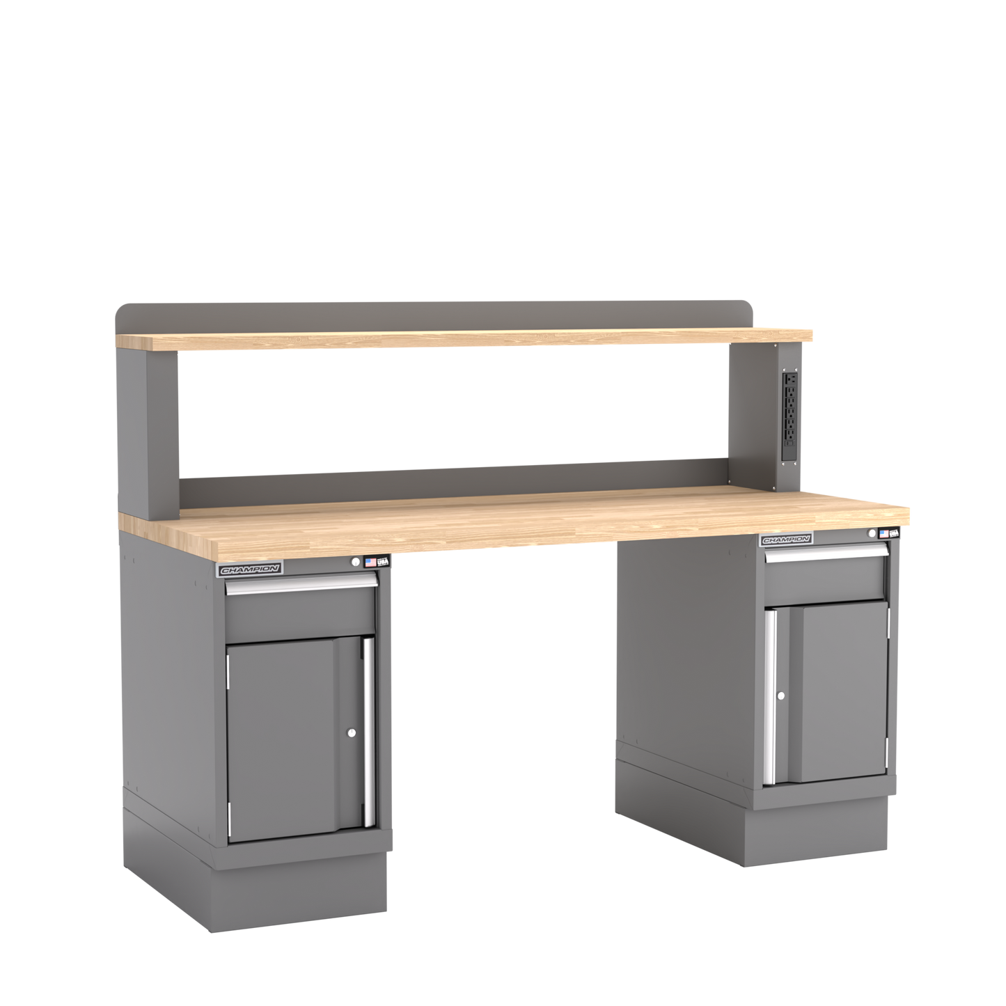 Champion Tool Storage WB702-B7230-DG Two Preconfigured Cabinets Workbench,12" Power Riser WB701 | 72"W x 35-1/4"H x 30"D, Dark Gray