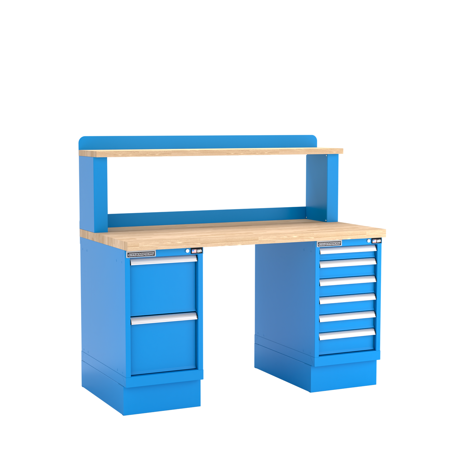 Champion Tool Storage WB801-B6030-BB Two Preconfigured Cabinets Workbench, 12" Riser WB801 | 60"W x 35-1/4"H x 30"D, Bright Blue