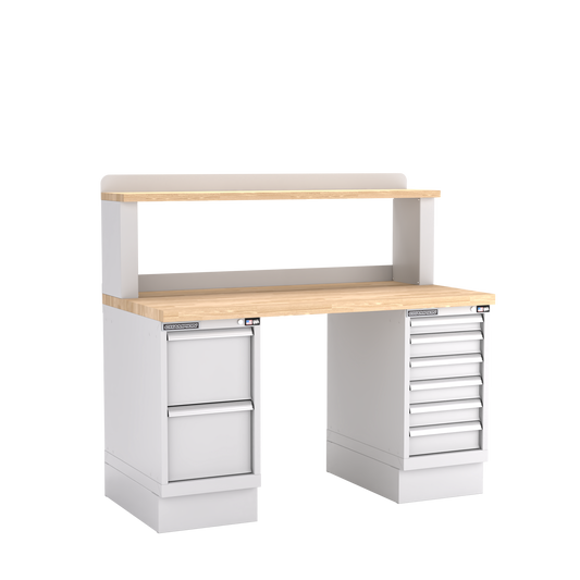 Champion Tool Storage WB801-B6030-LG Two Preconfigured Cabinets Workbench, 12" Riser WB801 | 60"W x 35-1/4"H x 30"D, Light Gray