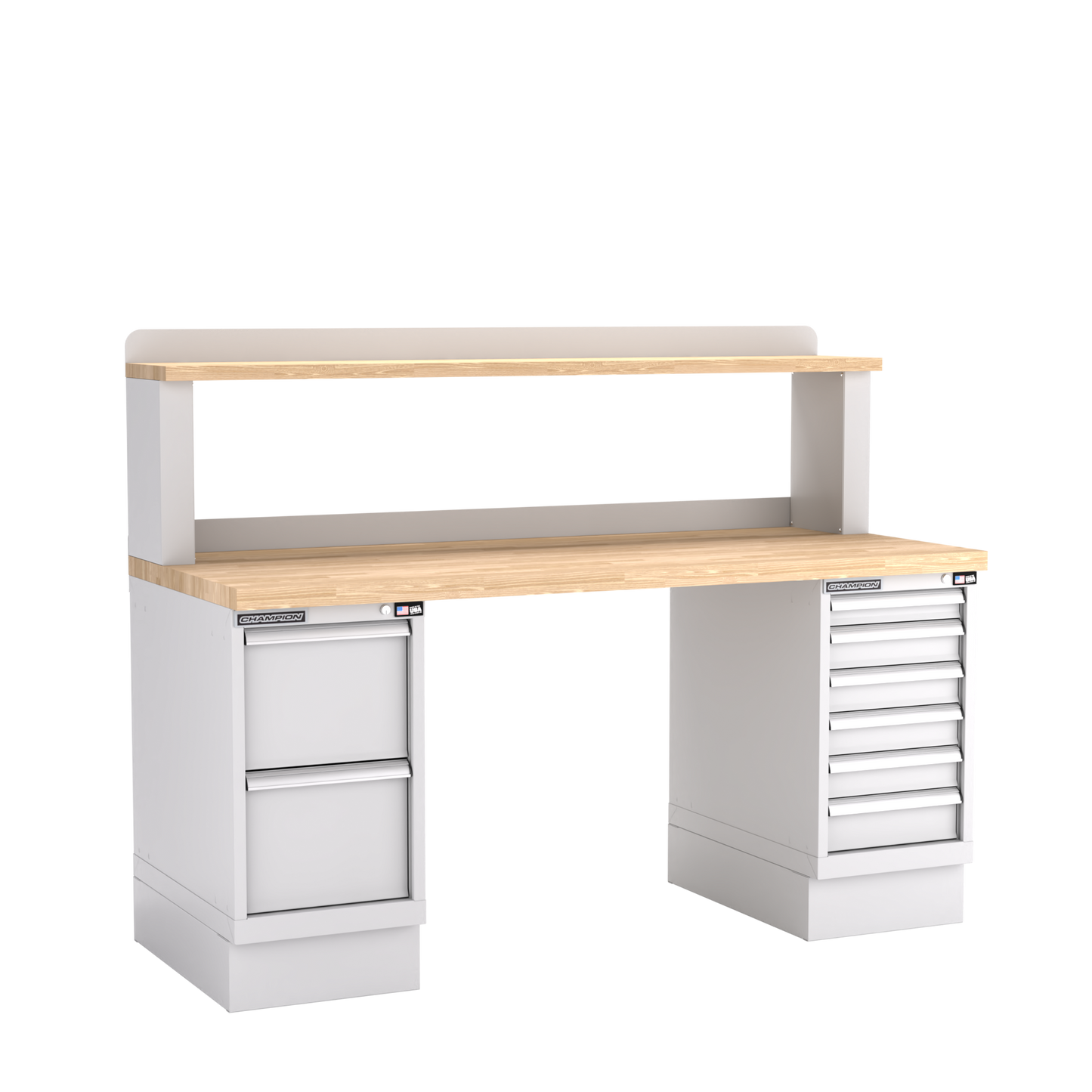 Champion Tool Storage WB801-B7230-LG Two Preconfigured Cabinets Workbench, 12" Riser WB801 | 72"W x 35-1/4"H x 30"D, Light Gray