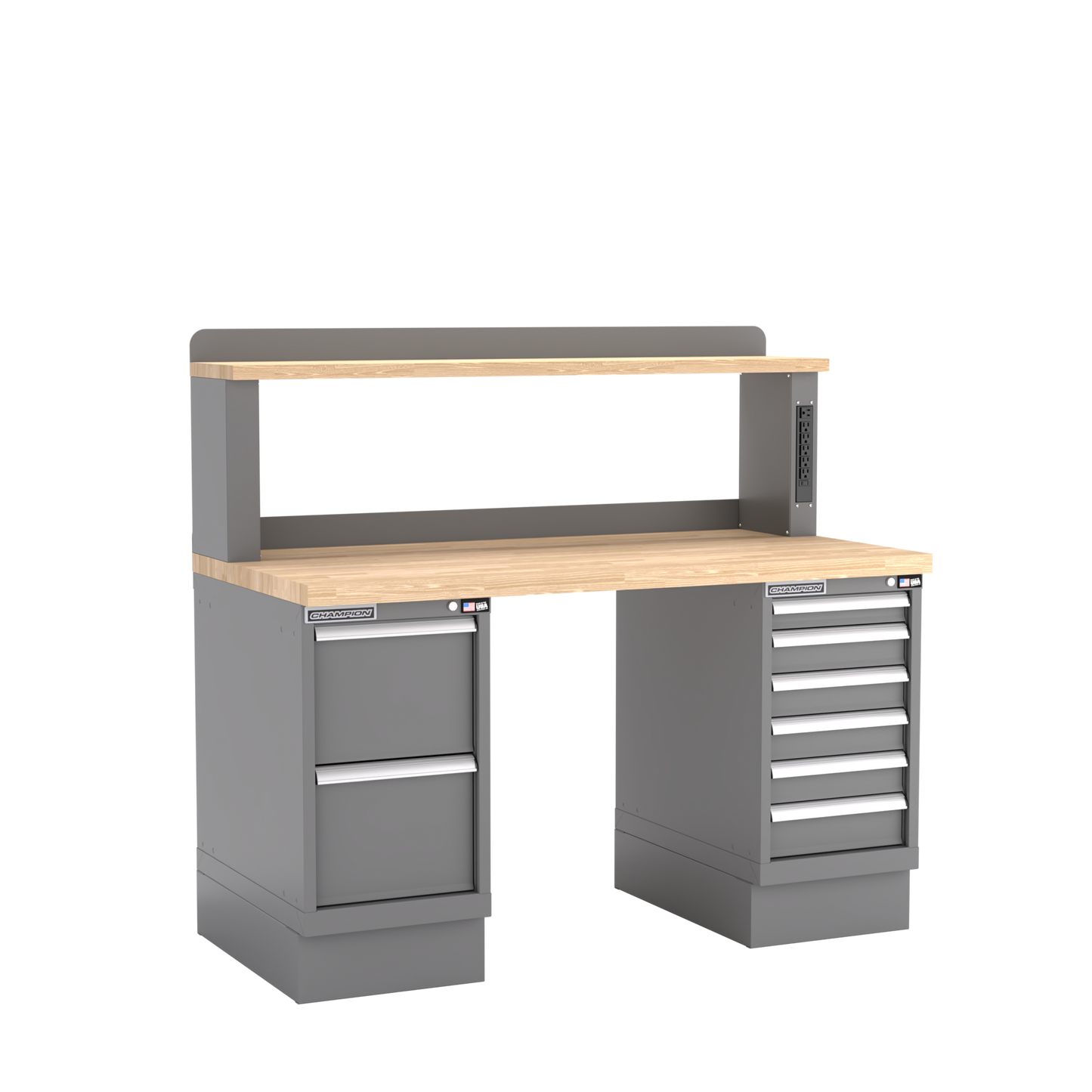 Champion Tool Storage WB802-B6030-DG Two Preconfigured Cabinets Workbench, 12" Power Riser WB801 | 60"W x 35-1/4"H x 30"D, Dark Gray