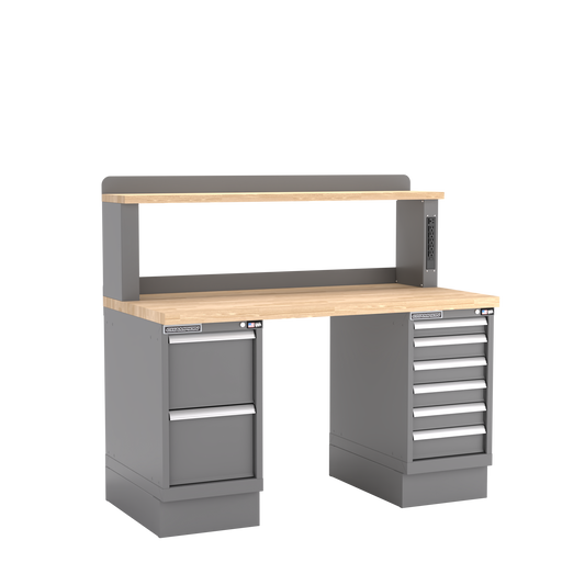 Champion Tool Storage WB802-B6030-DG Two Preconfigured Cabinets Workbench, 12" Power Riser WB801 | 60"W x 35-1/4"H x 30"D, Dark Gray