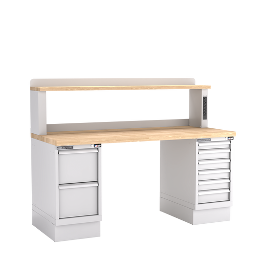 Champion Tool Storage WB802-B7230-LG Two Preconfigured Cabinets Workbench, 12" Power Riser WB801 | 72"W x 35-1/4"H x 30"D, Light Gray