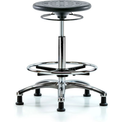 Blue Ridge Ergonomics PTDHSL-CR-CC-BLK Polyurethane Tractor Stool Chrome - Desk Height with Chrome Casters in Black Polyurethane