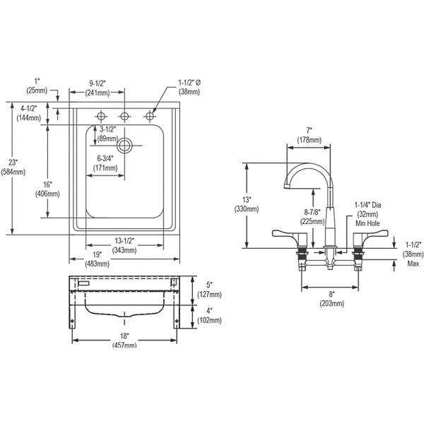 Elkay WCL1923OSDC Sturdibilt® Stainless Steel 19" x 23" x 4" Wall Hung Single Bowl Lavatory Sink Kit