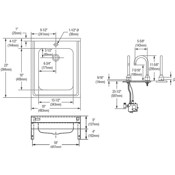 Elkay WCL1923OSDSACC Sturdibilt® Stainless Steel 19" x 23" x 4" Wall Hung Single Bowl Lavatory Sink Kit