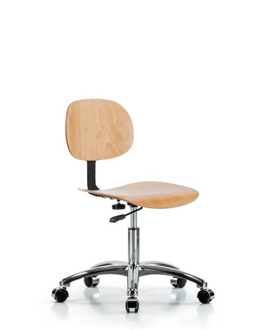 Blue Ridge Ergonomics WDHCH-CR-CC Wood Chair Chrome - Desk Height with Casters