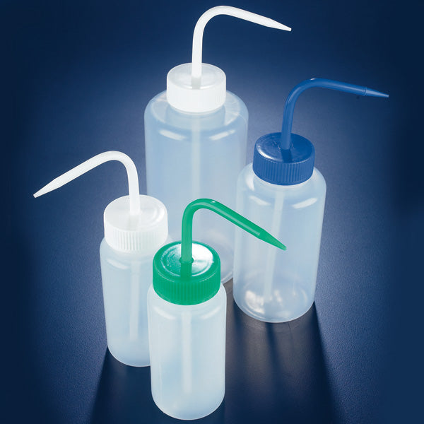 Globe Scientific WGW234P Wash bottle wide mouth 250mL LDPE round blue screwcap