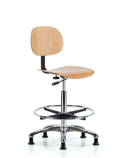Blue Ridge Ergonomics WHBCH-CR-CF-RG Wood Chair Chrome - High Bench Height with Chrome Foot Ring & Stationary Glides